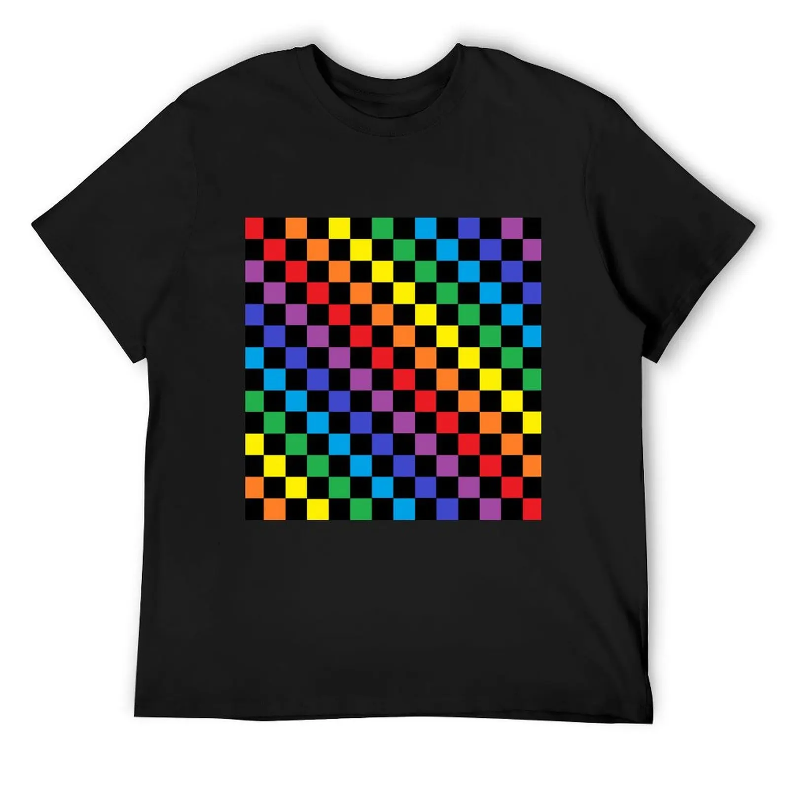 

Checkered Rainbow Black T-Shirt customizeds graphic shirts graphics t shirts for men cotton