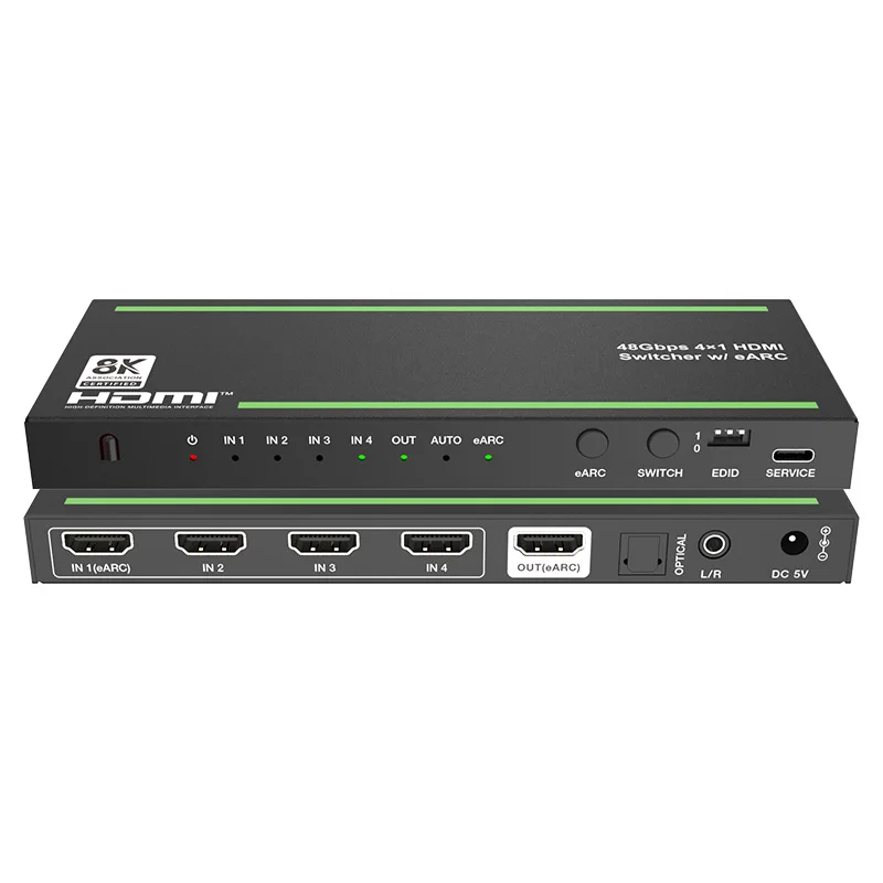 8K 60Hz 48G 4x1 Switcher With ARC/eARC Audio De-embedded EDID CEC