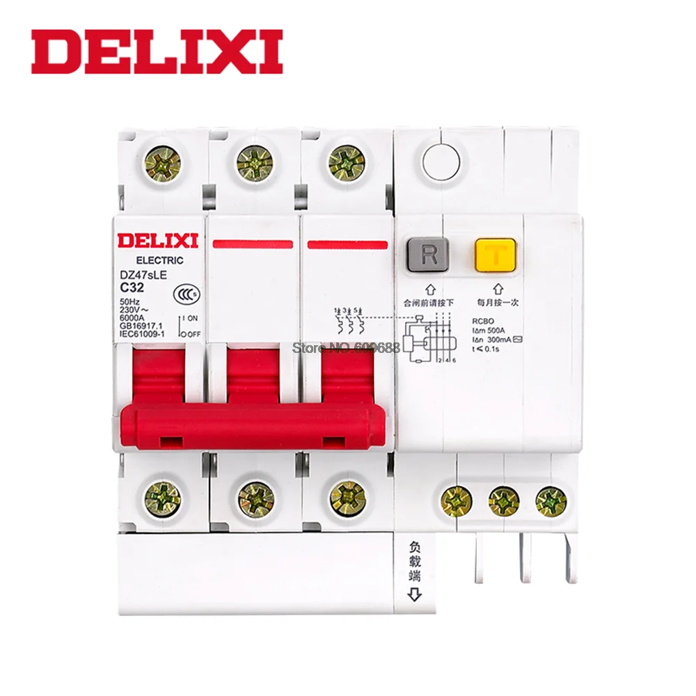 DELIXI Residual current Circuit breaker DZ47sLE C type RCBO breaker 3P 10A 16A 25A 32A 40A 63A Circuit breaker