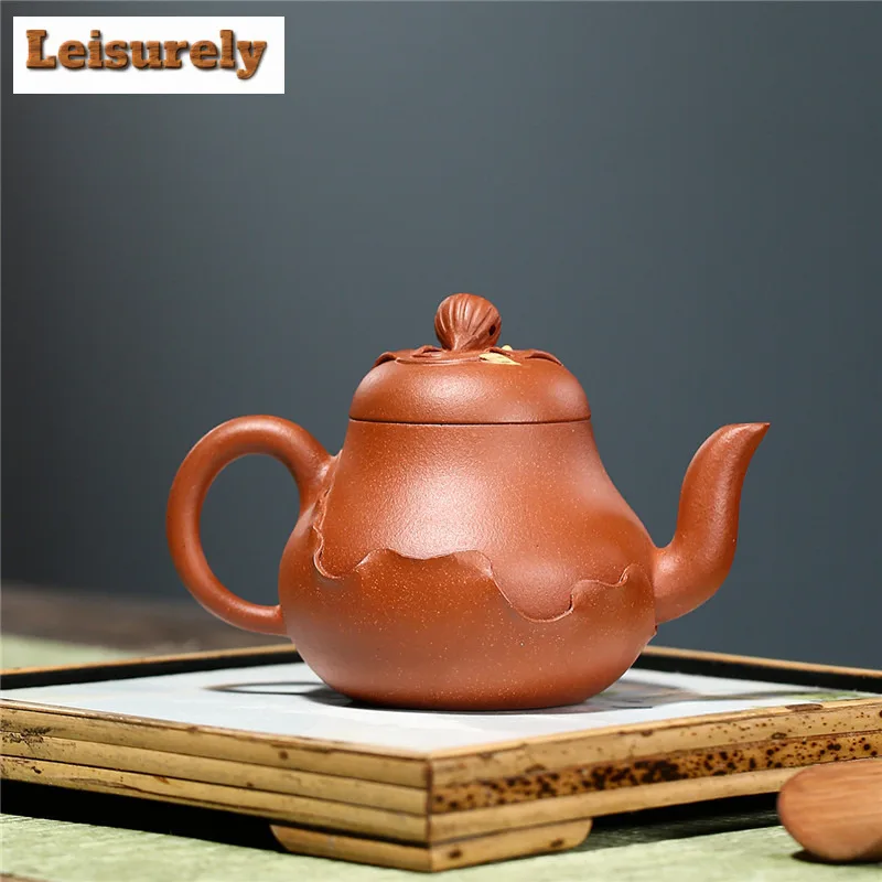 240ml Yixing Purple Clay Teapots Handmade Lotus Root Pavilion Pot Raw Ore Red Downhill Mud Kettle With Infuser Zisha Teaset Gift