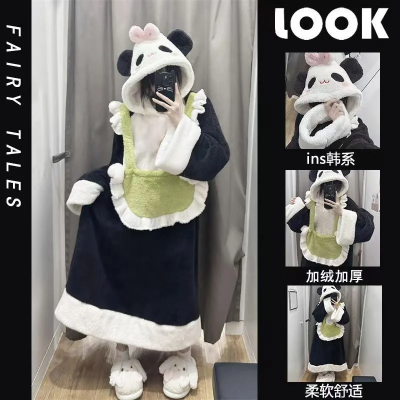 Winter Flanella Coral Velvet Pajamas Set Panda Robes Costumes Onesies Cosplay Pajamas Adult Pyjamas Animal Sleepwear Anime