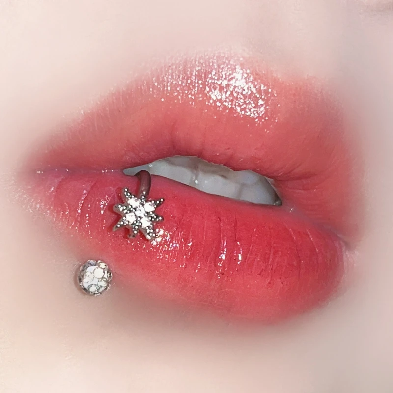 2026 1Pc Trendy Sweet Cool Style Niche Stainless Steel 1.2mm Hexagram Zircon Inlaid Lip Stud for Cool Girls Body Piercing Gift
