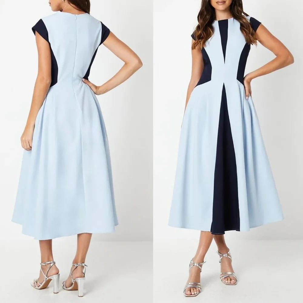 

Customized Sizes Available High Quality Jersey Pleat A-line Scoop Neck Midi Dresses Bespoke Occasion Dresses Modern Style Casual