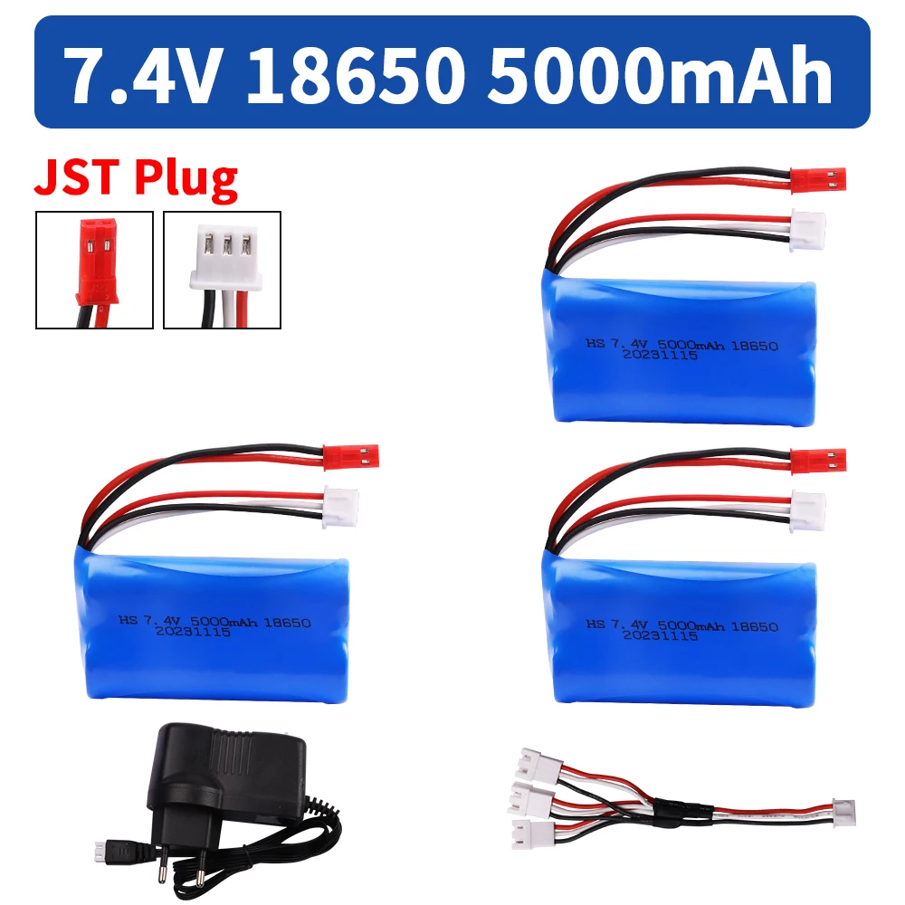 7.4V 5000mAh Lipo batteria e caricabatterie per UD1601 UD1602 SG1603 SG1604 Rc barche serbatoi droni parti 7.4V 2 S 18650 batteria JST plug