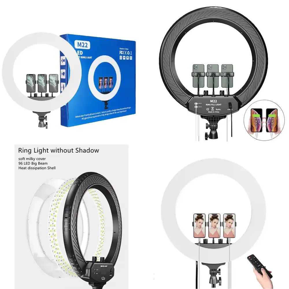 

22-дюймовая двухцветная кольцевая лампа с креплением для 3 телефонов и штативом, светодиодная лампа для селфи и видеоблогинга на TikTok и YouTube