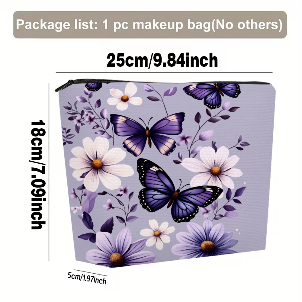 Butterfly Floral Pattern Print Design Makeup Bags for Girls Cosmetic Pouch Toiletry Bag Pencil Case Travel Storage