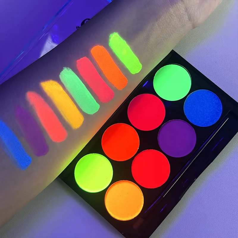 8 Neon Face Paints Water-Soluble - Fluorescent Colors for Halloween, Carnival & Stage Makeup,UV Glow Face Paint for Kids Adults