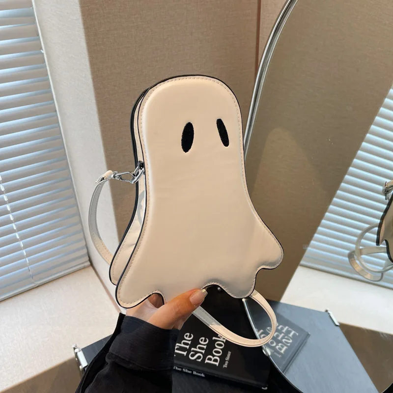 

Halloween Ghost Shoulder Bag Women Gothic PU Leather Crossbody Bags Novelty Devil Skull Funny Female Ghost Handbags Purse