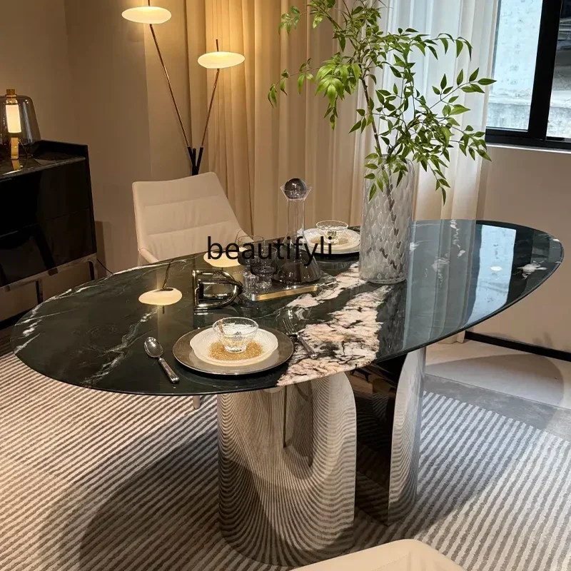 N178  Natural mica green luxury stone dining table water drop oval, green dining table, green marble dining table9344