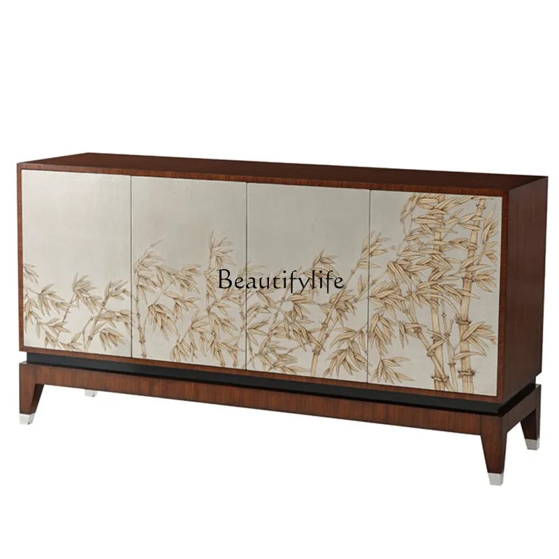 British Castle Handmade Painted Festival High-Rise Sideboard Cabinet European-Style Storage Cabinet