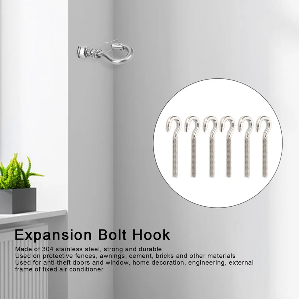 10pcs Versatile High Hardness Eye Bolt Screw Long Shank Design Threaded Rod Threaded Hook Bolt Open Hook Bolt Home Improvement