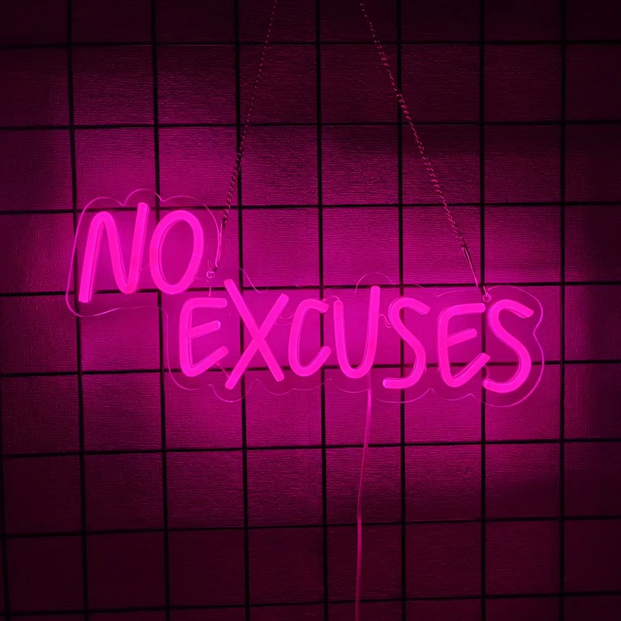 No Excuses Neon Sign For Wall Decor,Light Up Sign For Cafe,Bar,Gym,Living Room,Bathroom, Kitchen,Home Art Wall Decor Plaque Gift