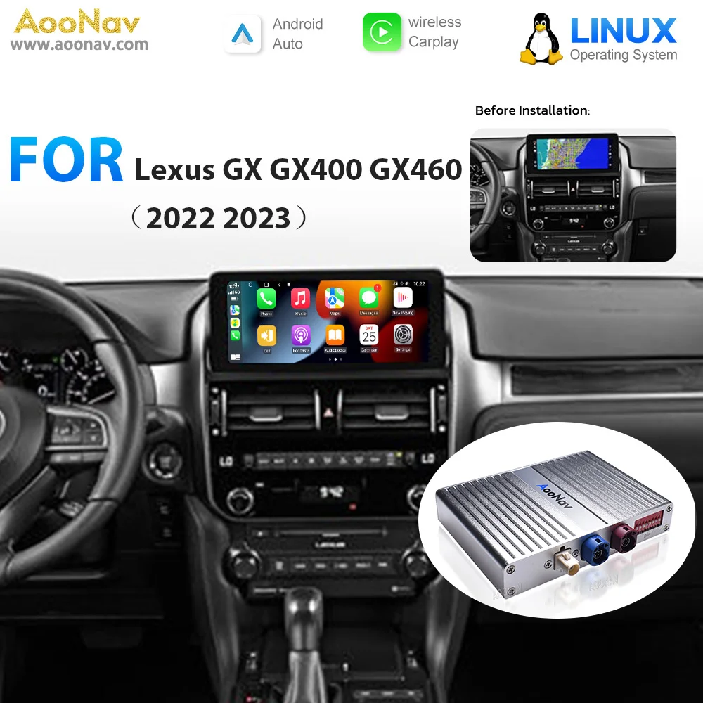 

Система Linux, зеркальная связь для Lexus GX GX400 GX460 2022-2023, беспроводной Apple CarPlay, стерео, OEM-экран, обновленный радиоадаптер