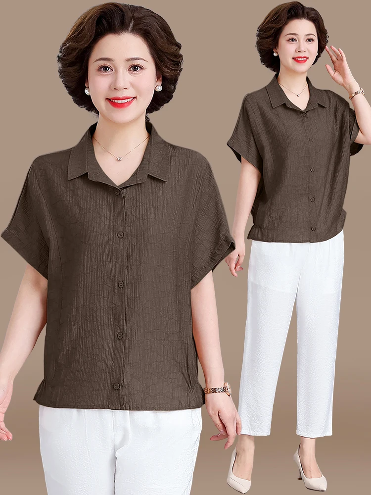 

Модный хлопково-льняной комплект из двух предметов с коротким рукавом для женщин среднего возраста, летняя одежда, свободный крой, новый стиль