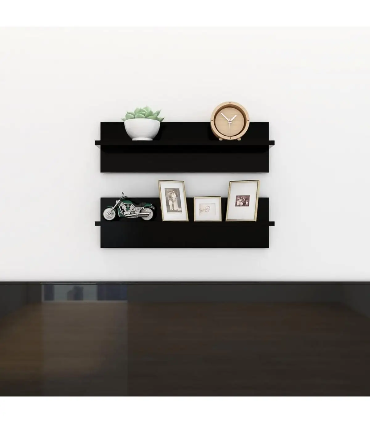 Shelves and shelves wall shelves 2 pieces Black chipboard 60x11,5x18 cm