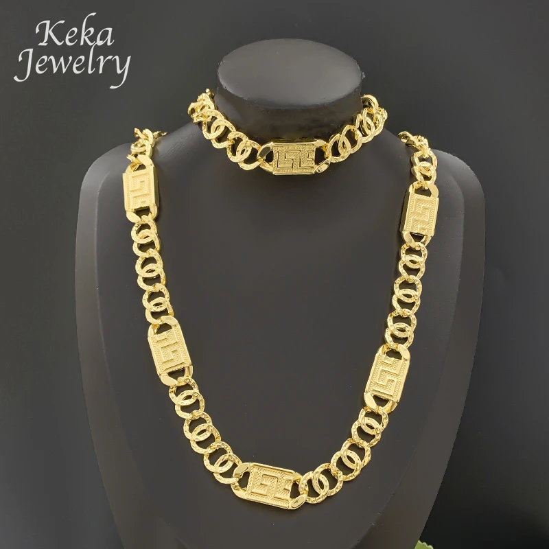 

Luxury 14mm Width Trendy Hip Hop Necklace Bracelet Jewelry Set Dubai Gold Plated Fashion Personalized Jewellery for Party Gifts