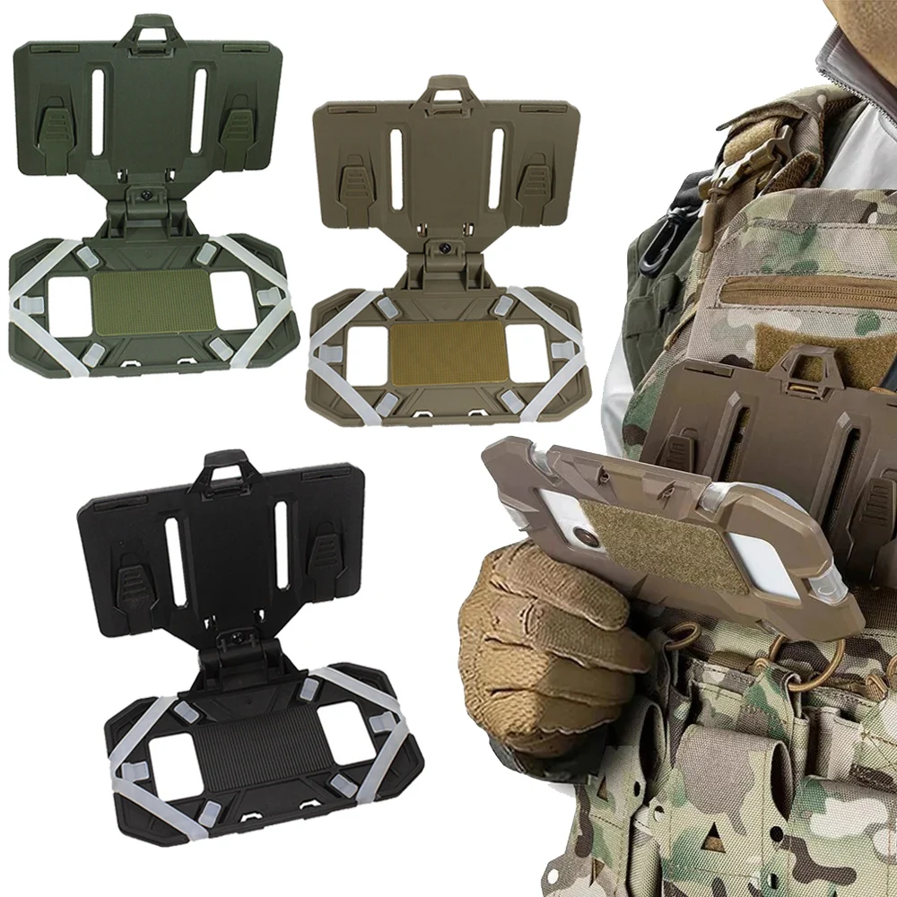 Tactical Vest Chest Rig Mount Airsoft Plate Carrier Molle Phone Carrier Outdoor Navigation Board Quick Access Foldable Holder