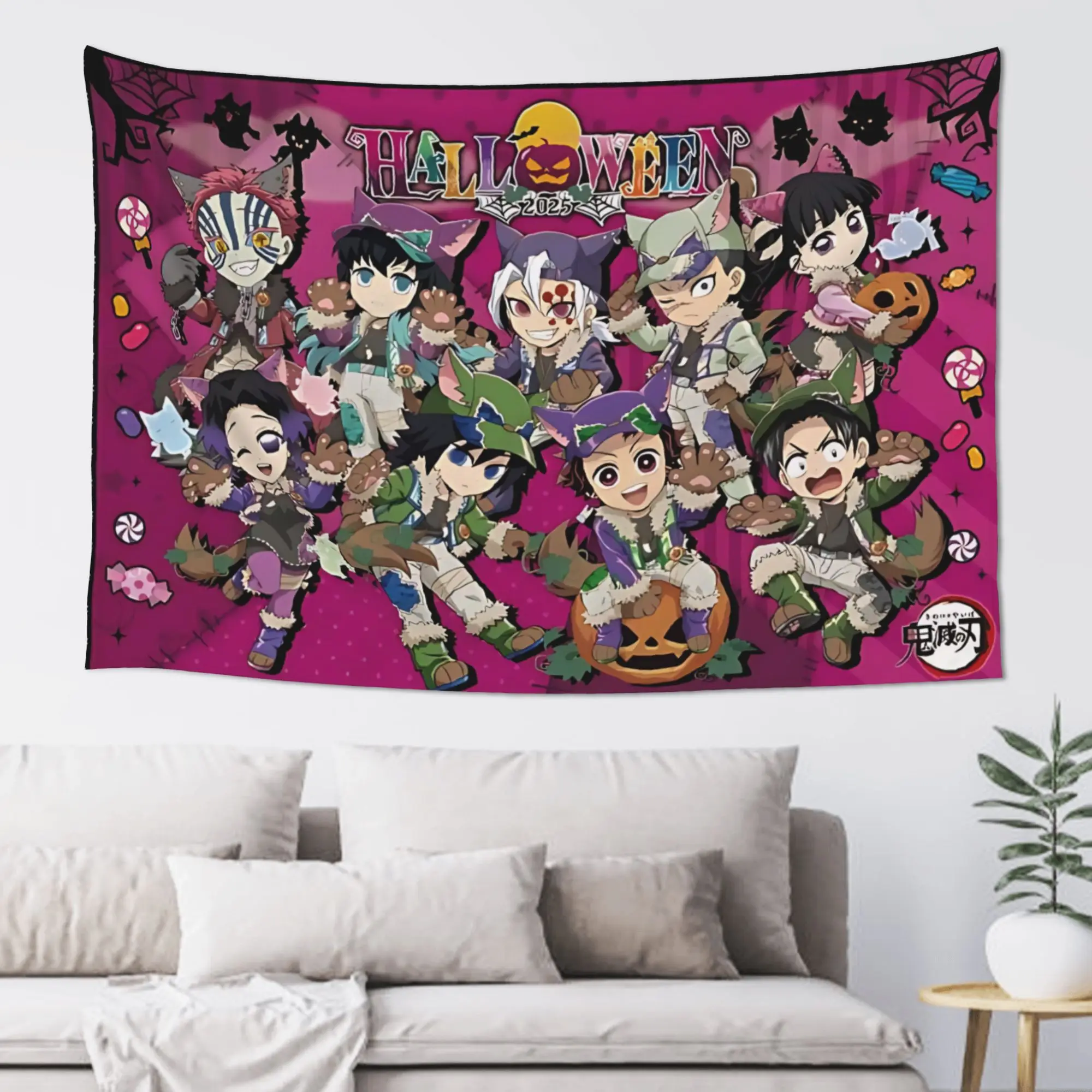 Cutecore Halloween Demon Slayer Tapestry Bedroom Decoration  Wall Hanging Blanket Tapestry Cool Stuff For Room