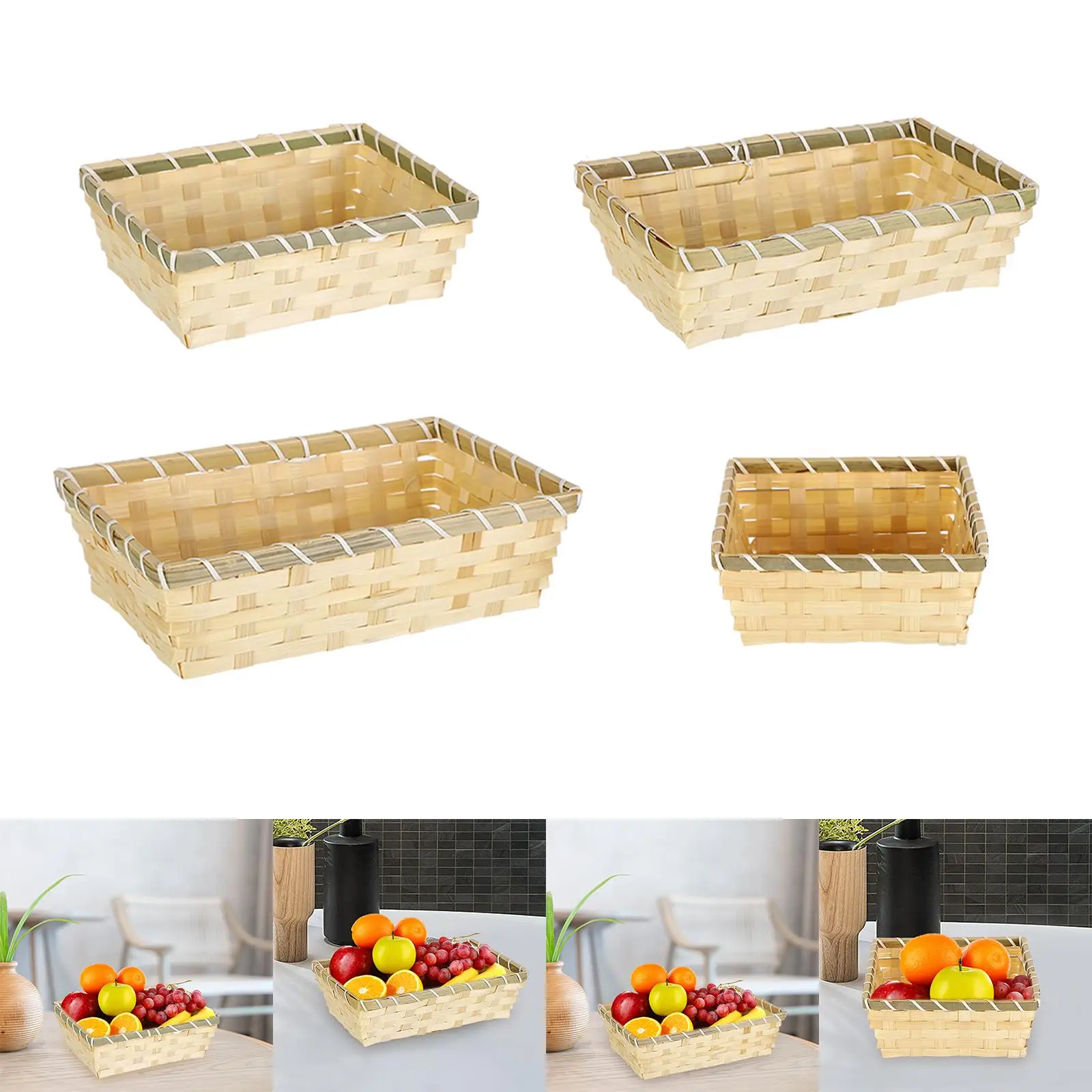 Natural Bamboo Storage Basket for Office Desk Kitchen Counter Multifunctional Organizer Bin for Small Items