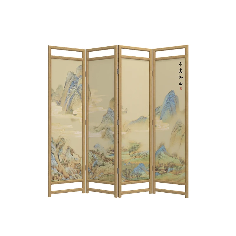 Chinese screen partition living room art foldable, mobile hotel retro national style landscape office solid wood