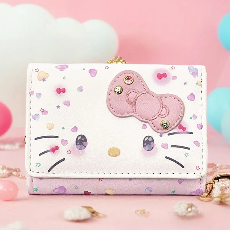 KT Cat Wallet Cartoon Cute Figure Short Three Fold Large Capacity Student Retro Coin Change Storage Card Bag Commuter Portable