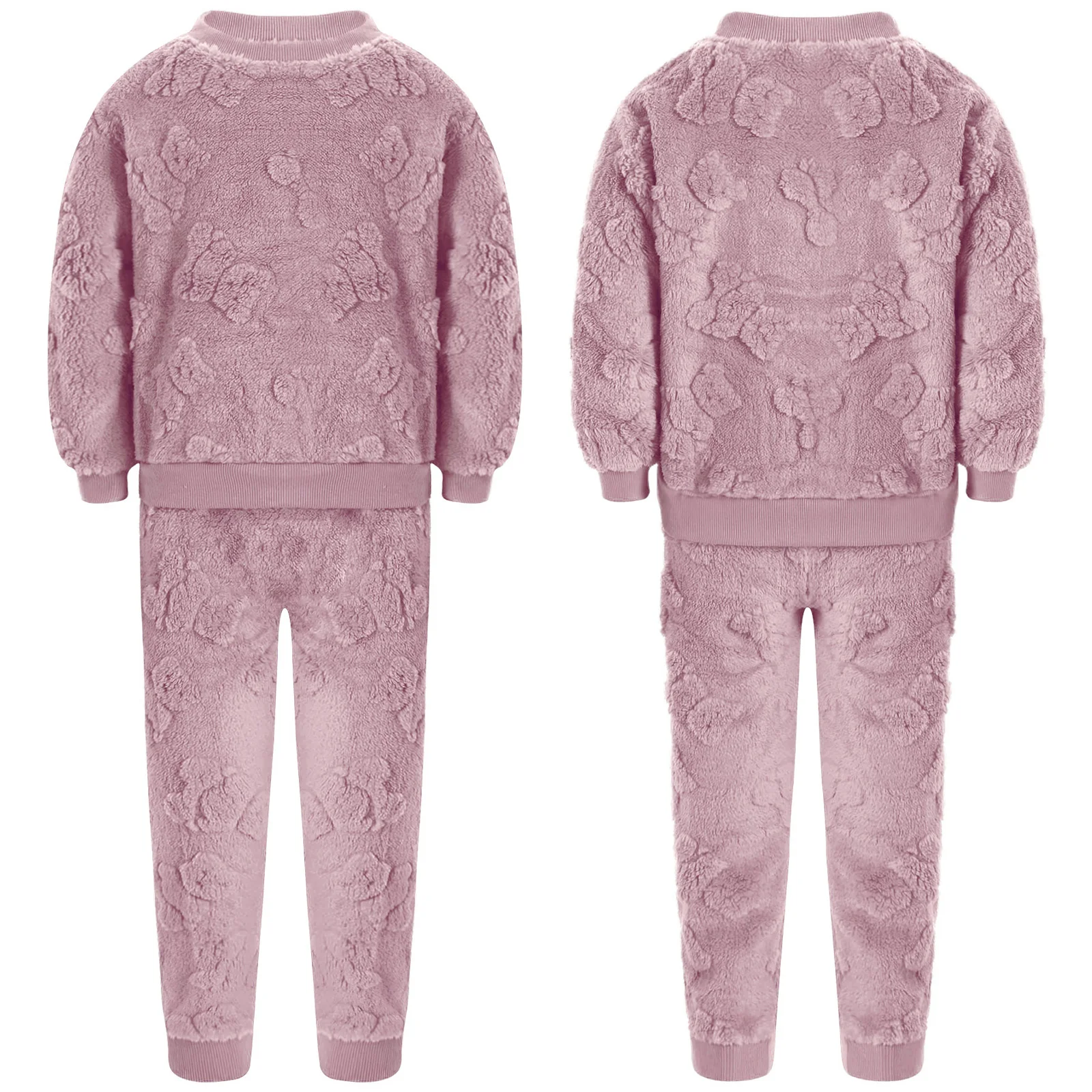 Bambini Ragazze Ragazzi Autunno Inverno Fuzzy Flanella Pigiama Set Orso Indumenti da notte Homewear Sonno Costumi caldi Comodi abiti morbidi e accoglienti