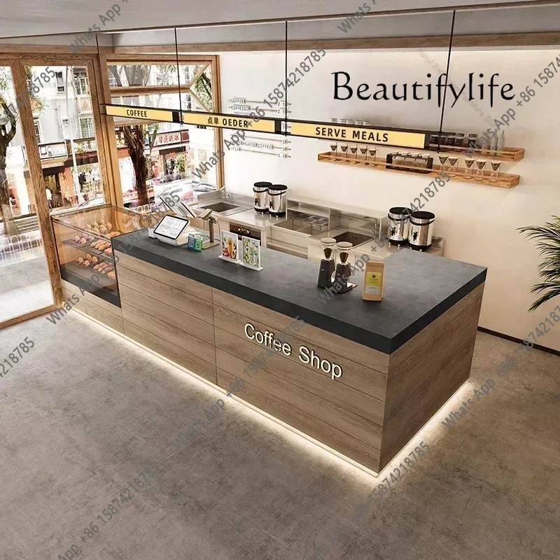 HJ Coffee Shop Bakery Reception Desks Transparent Cabinet Display Stand Design Counter Commercial Furniture Balcão Recepção FYRD