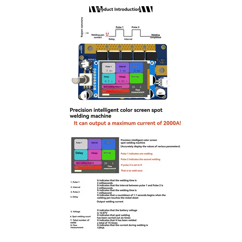 

ABYN-Mini Spot Welder Control Board Color Screen Digital Display 7-14V DIY Welding Machine 18650 Lithium Battery Pack