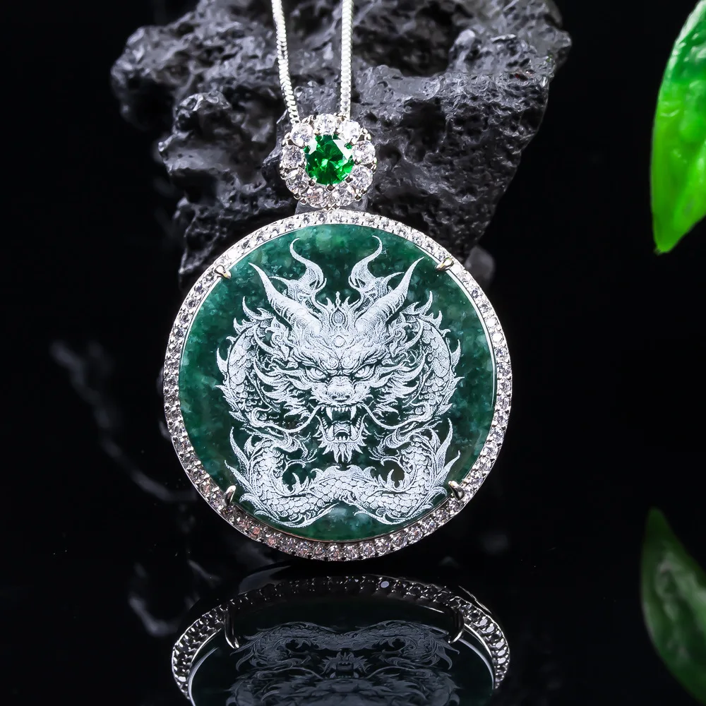 S925 Zilver Nieuwe Natuurlijke Echte Emerald Stone-shadow Carving Phoenix Hanger Ketting Sieraden Charm Designer Luxe Cadeaus voor vrouwen