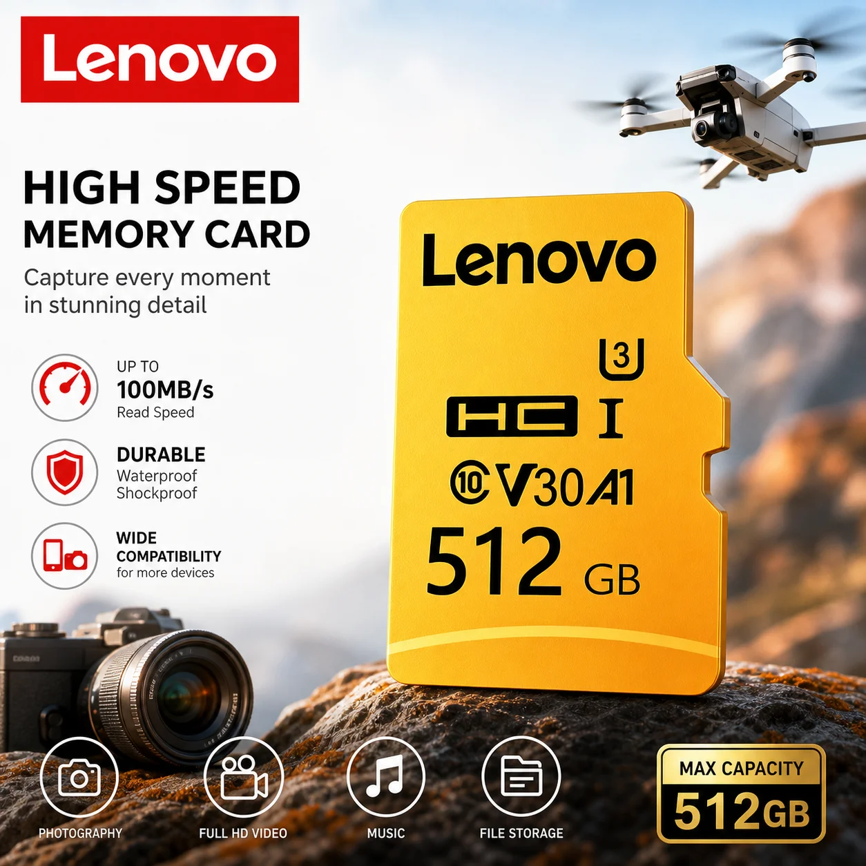 Lenovo High Speed Micro TF SD Card Flash Memory Card 512GB 256GB 128GB 4K Full HD Video Storage For Camera PC Game Device Switch