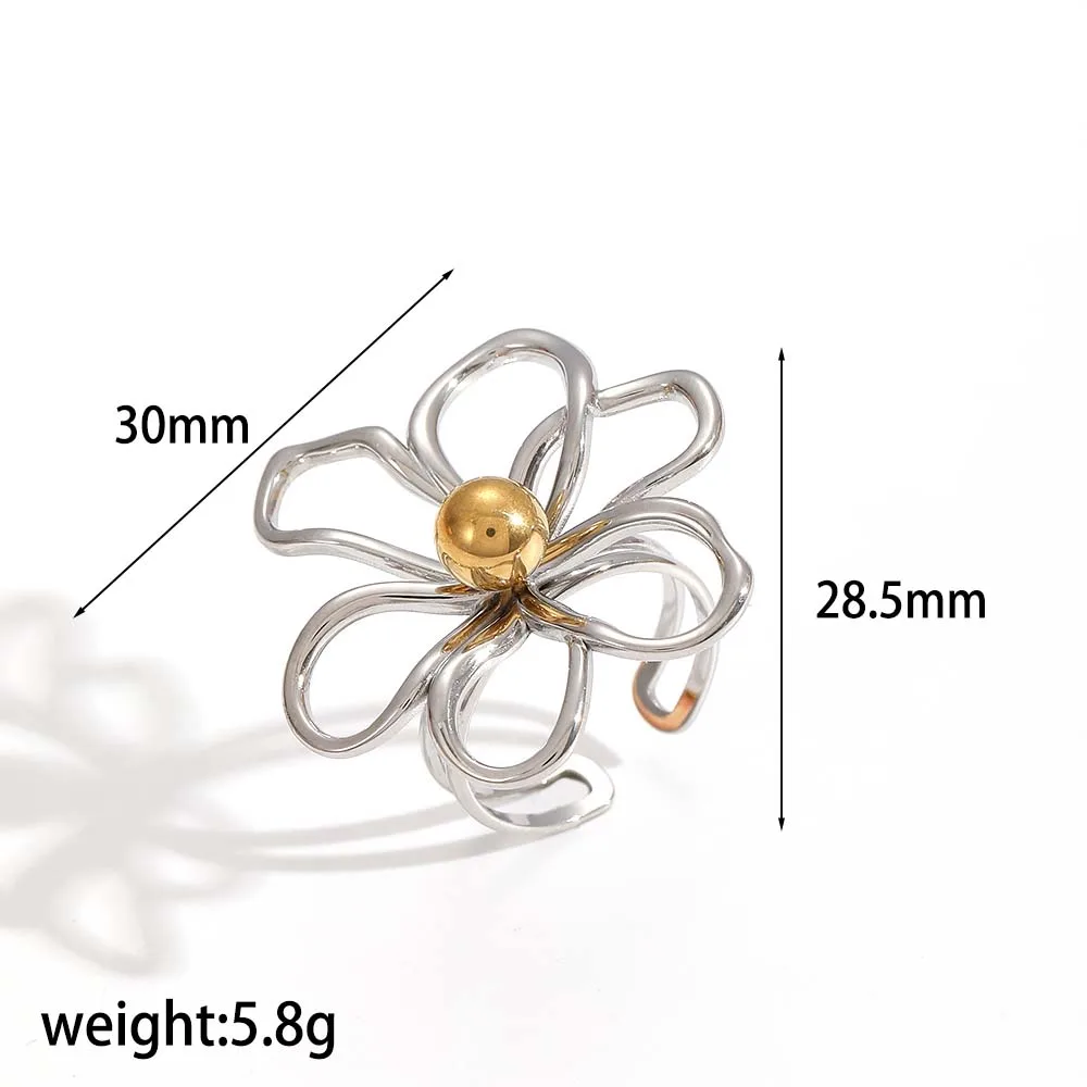 Zarte Edelstahl-Hohlblumenringe und Ohrringe Set für Damen, Trendiger Schmuck, Accessoires, Geschenke – Detail 8