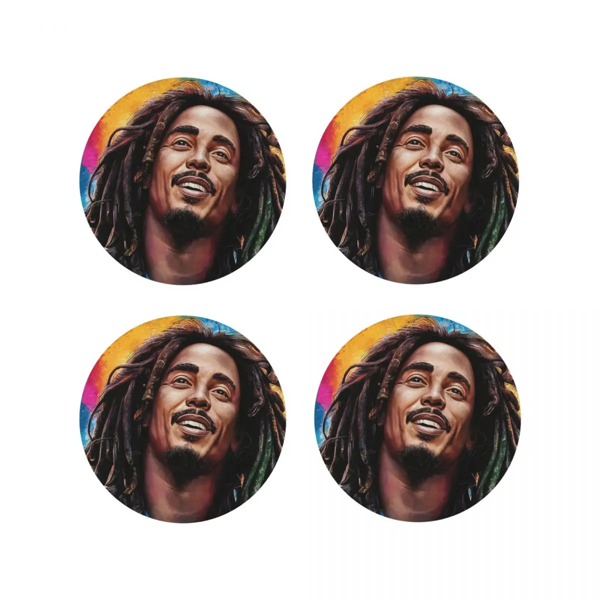 

Подставки Bob Marley Reggae, кухонные салфетки, водонепроницаемые изоляционные коврики для чашек, кофейные коврики для декора, домашняя посуда, подушечки, набор из 4 шт.