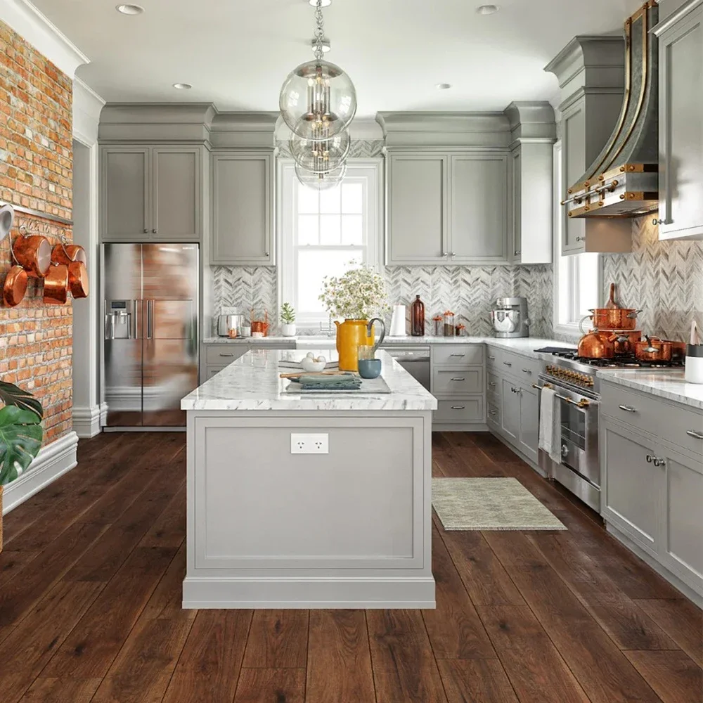 

#Classical Kitchen Cabinet Set Grey Design Wall Storage Furniture Kitchen Cupboard Marble Countertop