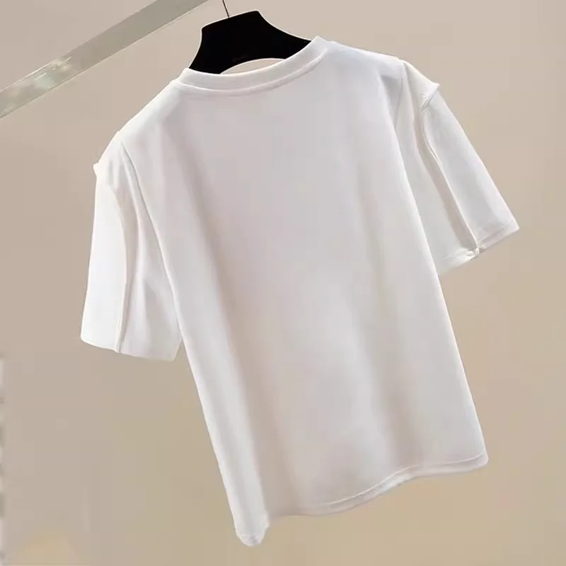 Neploe Fashion Sweet 3D Flower O-neck White T-shirts Y2k Short Sleeve Loose Tee Shirt 2024 Summer New All-match Tops Women