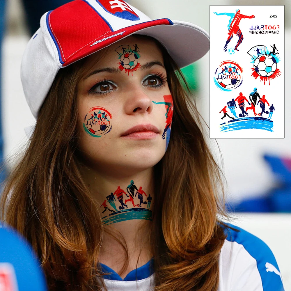 Footabll Sticker National Flag Fake Soccer Tattoo For Football 2024 On-Site Cheering Party Bash Supplies  for Girl Women Men