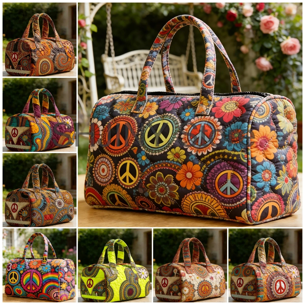 

African Tribal Print Quilted Duffle Bag Retro Peace Ethnic Boho Travel Tote Handbag Men's Weekender Bag