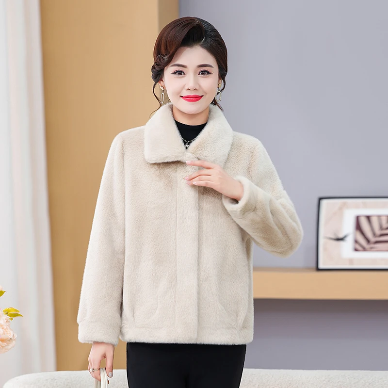 Damska kurtka z futra norek, zimowa, dla kobiet w średnim i starszym wieku, płaszcz z futra dla mam, gruba odzież wierzchnia, kurtka z futra norek, krótkie topy damskie.