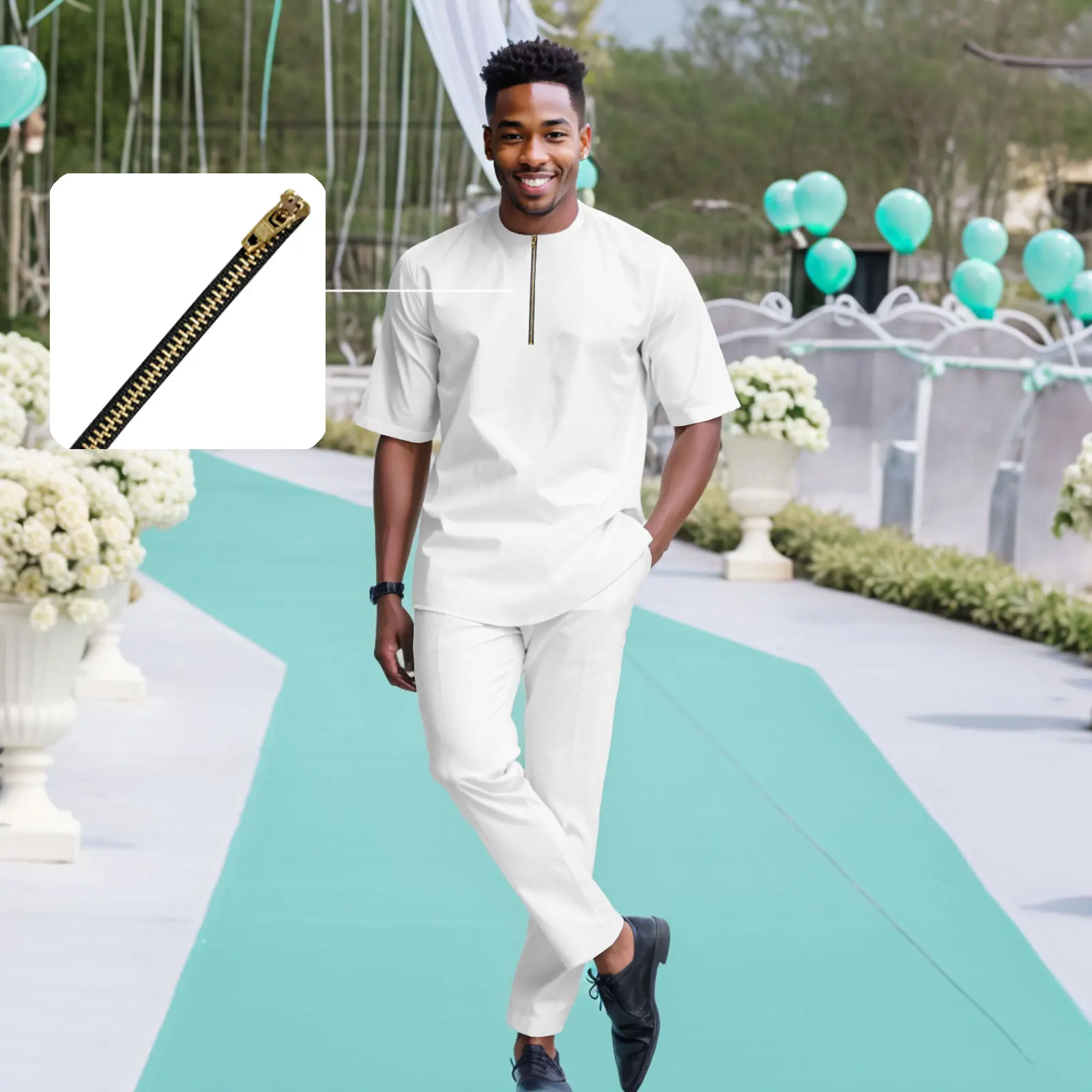 DBQ Men's 2 Pieces Cotton Solid Color Short Sleeve Shirts Casual Pants Set With Pockets BD166