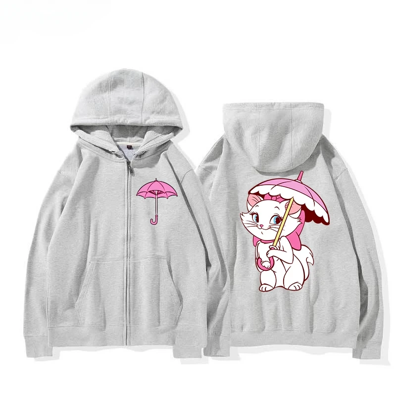 Sweet and lovely Disney Mary Cat Cartoon Anime Printing Men's and Women's Zipper Hoodies Autumn/Winter Couple's Zipper Hoodie