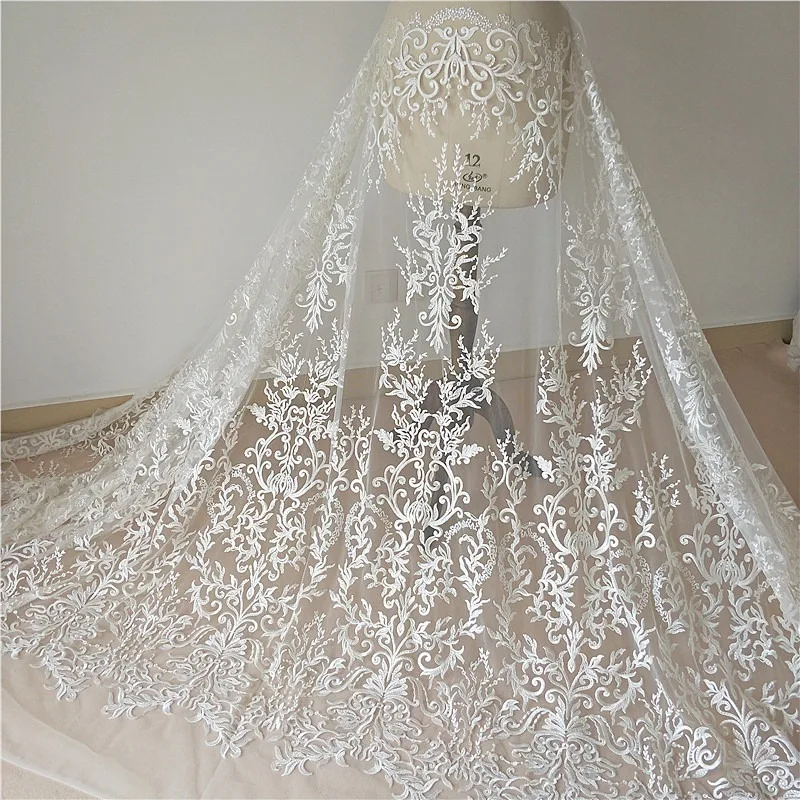 

New Luxury European Fishtail Mesh Embroidered Fabric Material Handmade High-end Wedding Dress, Clothing， Window, Door Curtain