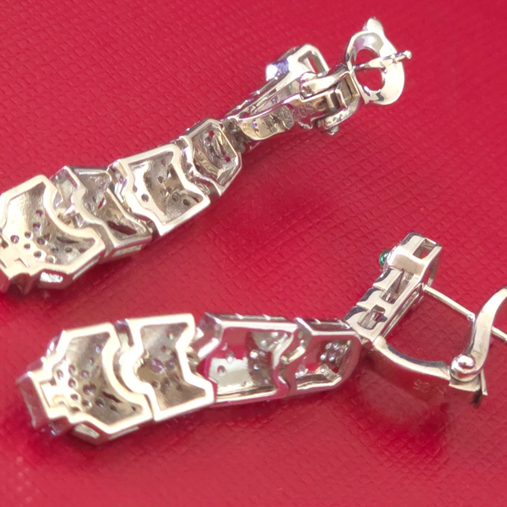 New Red Blue Green Stone Long Huggie Style BLack Panther Leopard Print Earrings Silver 925 Luxury Designer Jewelry For Women