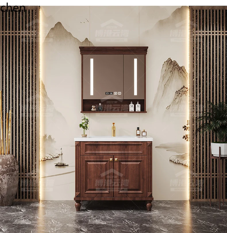 HTT خزانة حمام مزيج السيراميك حوض متكامل مرآة ذكية خزانة حمام مغسلة الحمام #5