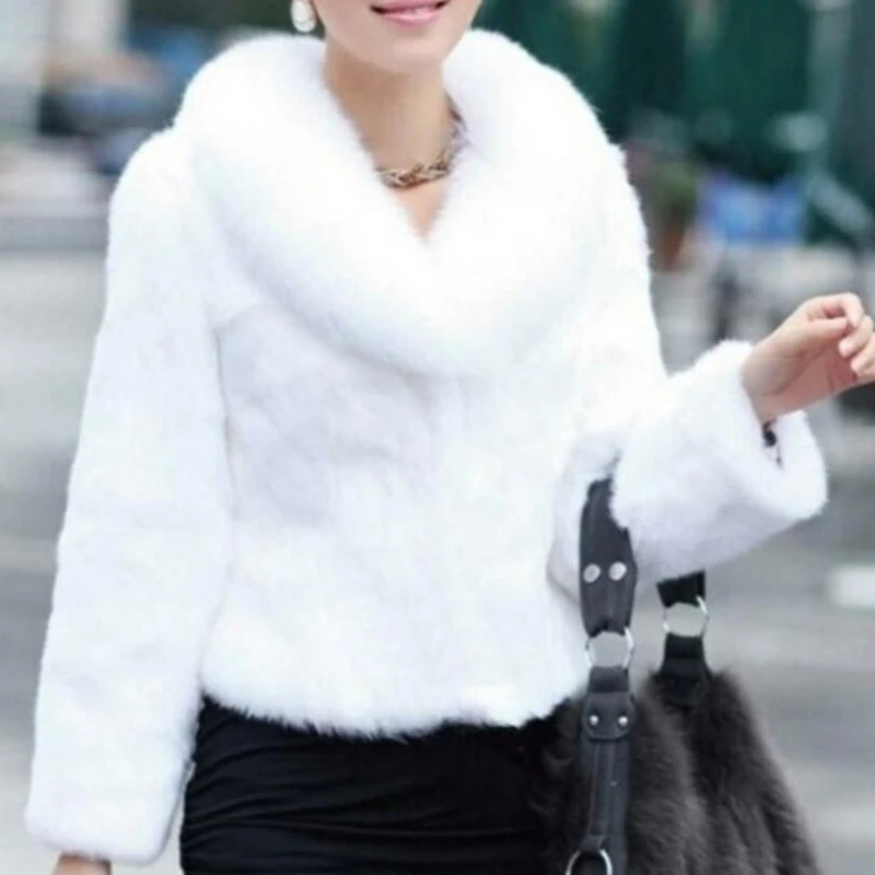 Women imitation fur tops fashion slim fur outwear Ladies short soft collar rabbit fur overcoats autumn winter