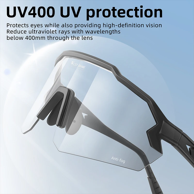 WEST BIKING Photochromic Anti-Fog Cycling Sunglasses HD Windproof UV400 Frameless Sports Eyewear for Running Hiking Driving