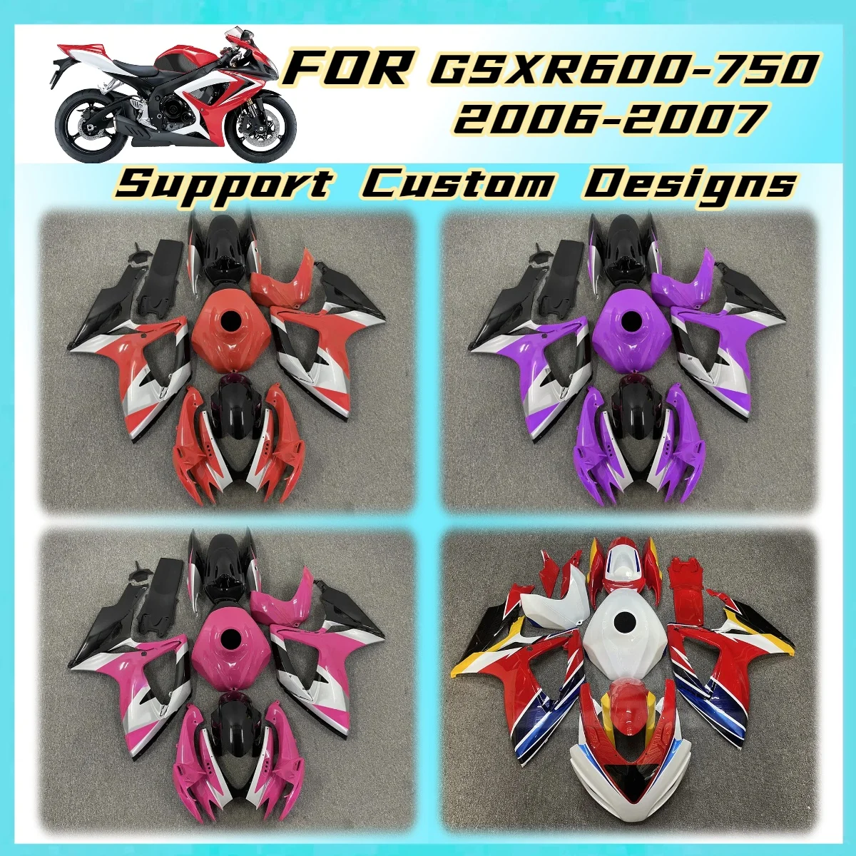 For 2006 2007 Suzuki GSXR600 GSXR750 Injection Molded Full Fairing Kit GSXR 600 750 06 07 Pre-Drilled ABS Bodywork Fairings