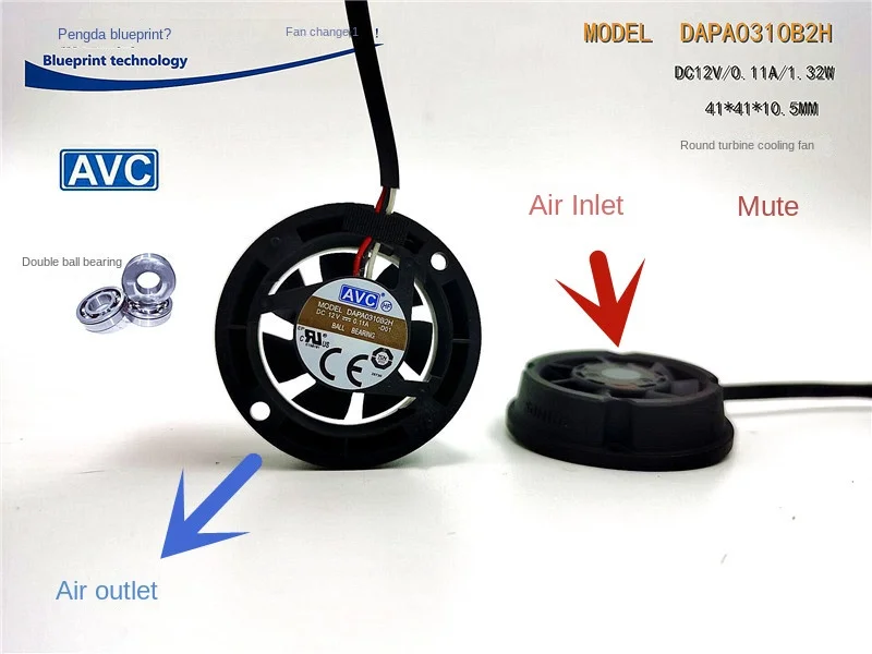 

Original Mute Dapa0310b2h Double Ball 12V round 41 * 10mm Turbine 4cm 4010 Cooling Fan 40*40*10MM