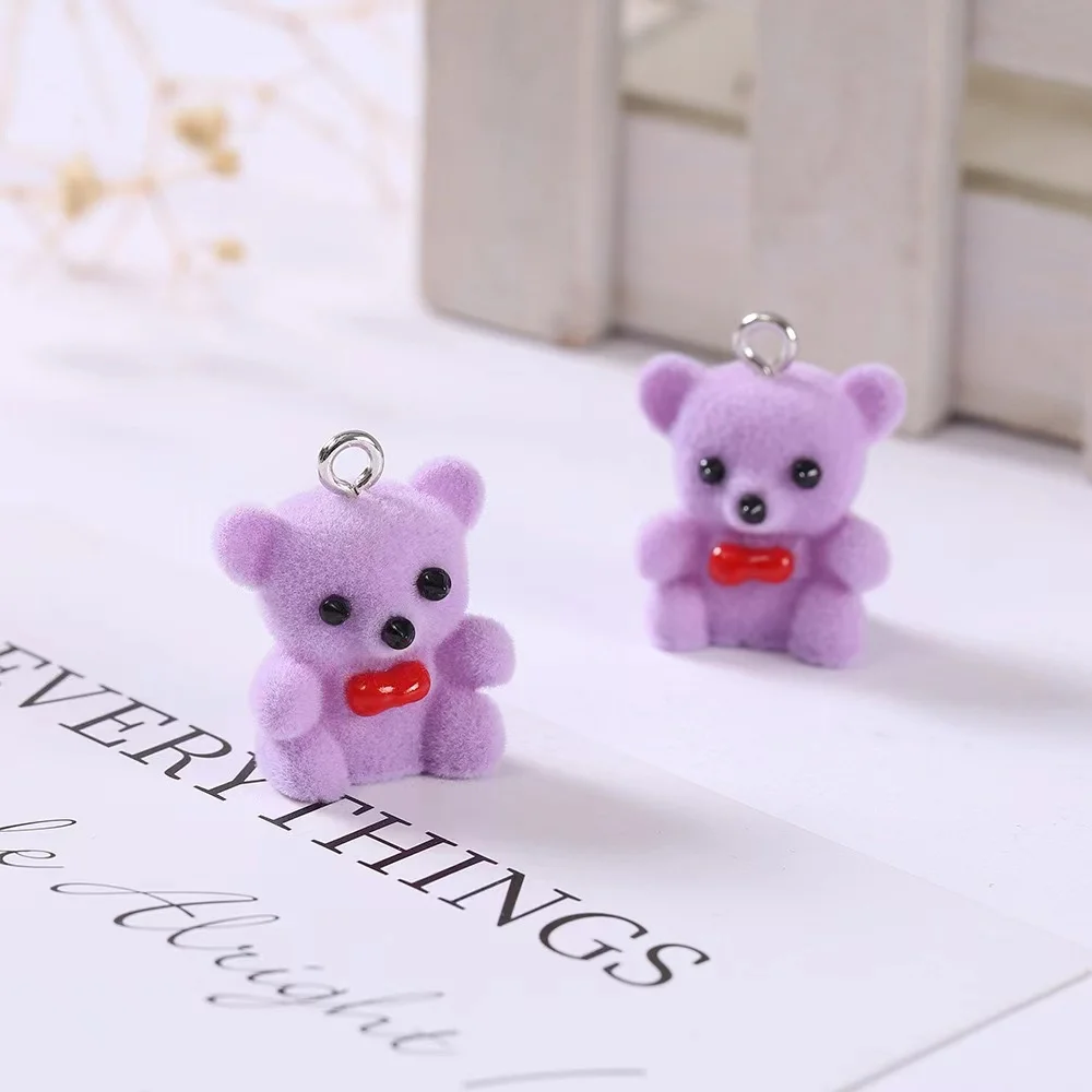 Dijes de animales de resina flocados para hacer collares, accesorios de cadena de teléfono móvil, colgante de oso sentado encantador, llavero diy, 30 piezas