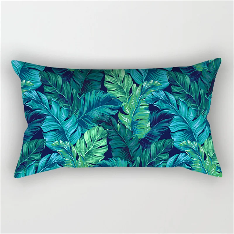 30x50cm Teal Blue Geometric Polyester Pillowcase Chair Sofa Home Decoration Pillow Cases Feather Leaves Flower Ink Cushion Cover