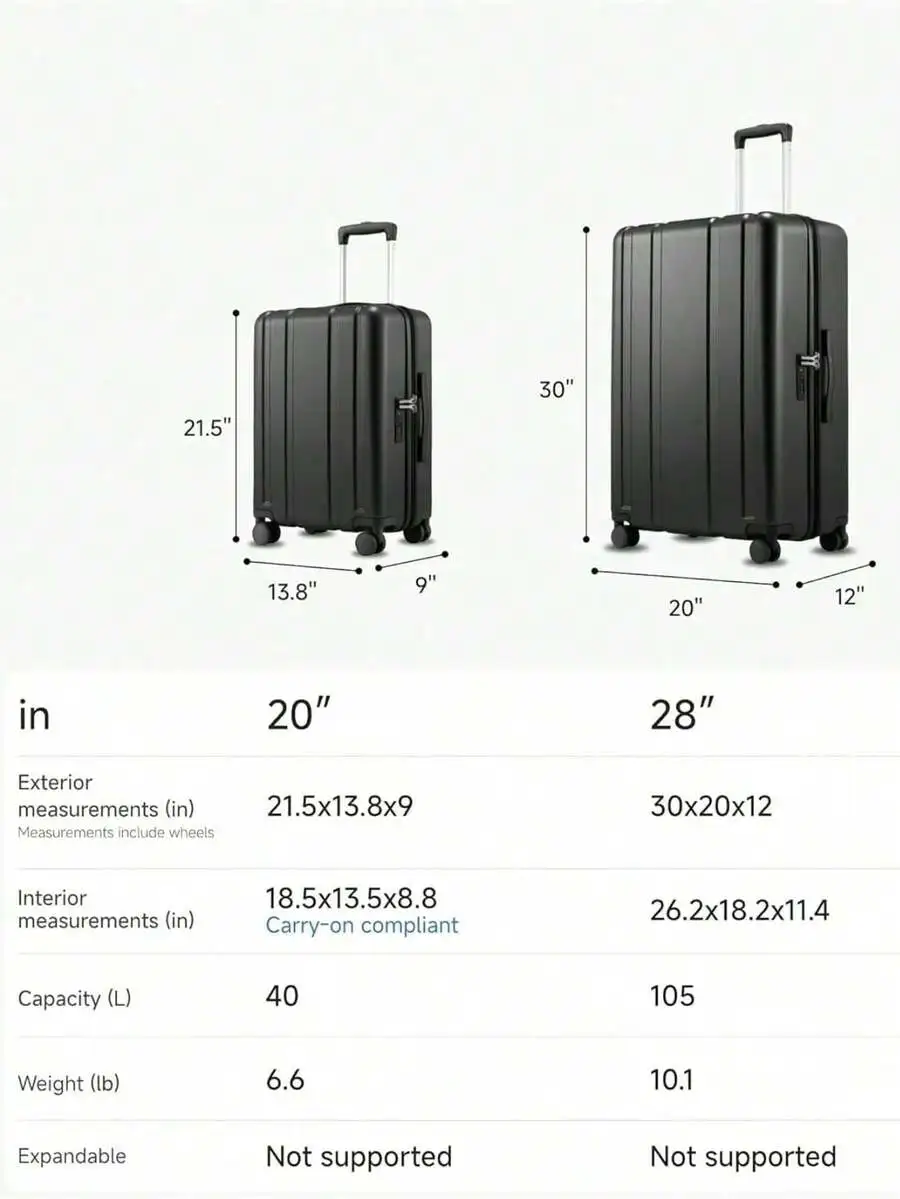 1/2/3 Piece Hardside Luggage Set – 100% Polycarbonate Shell, 360° Spinner Wheels, TSA-Approved Locks ,Includes 20' Carry-On, 24'