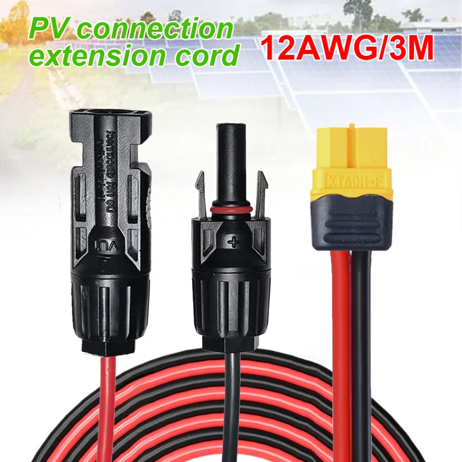 10FT Solar To XT60 Extension Cable 12AWG - Waterproof MC4 To XT60 Adapter For Solar Panels & Power Stations
